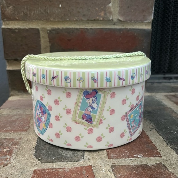 VINTAGE FTD DISNEY CERAMIC MINNIE MOUSE HAT BOX W / LID TRINKET BOX 7” - Picture 1 of 2
